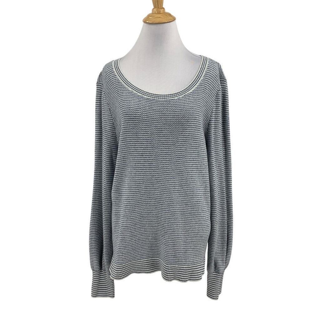Talbots Sweater Womens L Large White Shark Cotton Blend Knit Scoop Neck Pullover